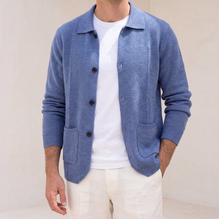 Men's Button Front Overshirt with Collar and Patch Pockets