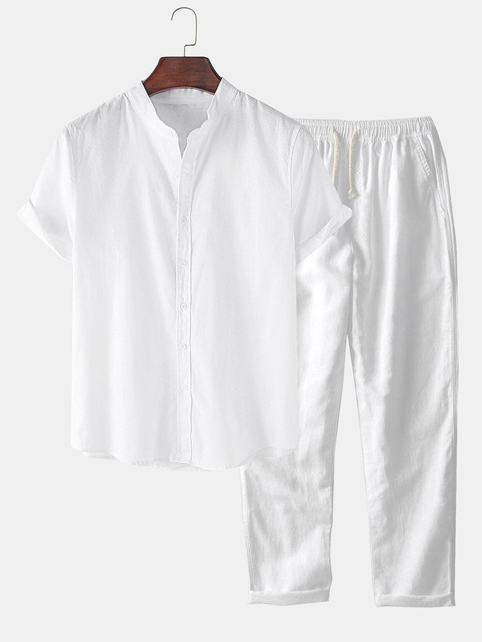 Men's Short Sleeve Shirt and Pants Set Button Front
