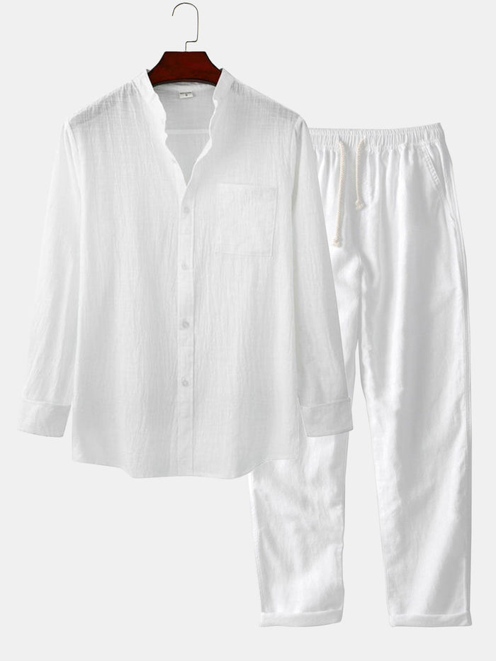 Men's Long-Sleeved Shirt and Drawstring Pants Set
