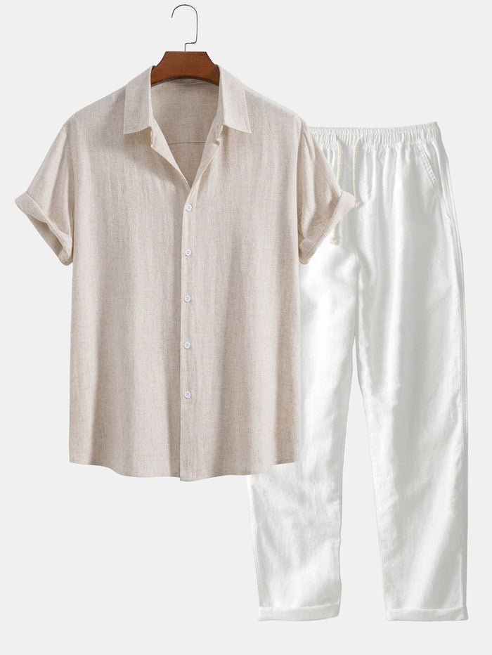 Men's Short-Sleeve Shirt and Trousers Set Button-Up