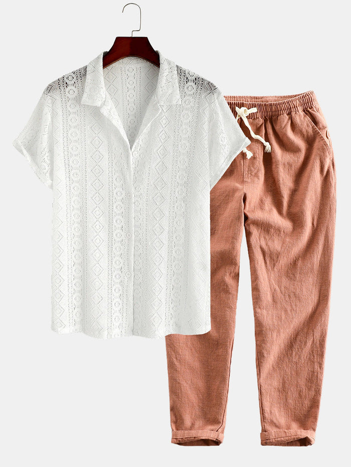Men's Short-Sleeve Shirt and Pants Lounge Set