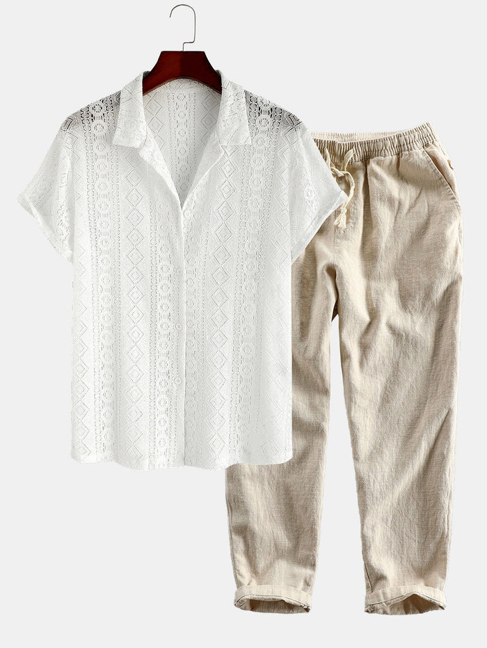 Men's Short-Sleeve Shirt and Pants Lounge Set