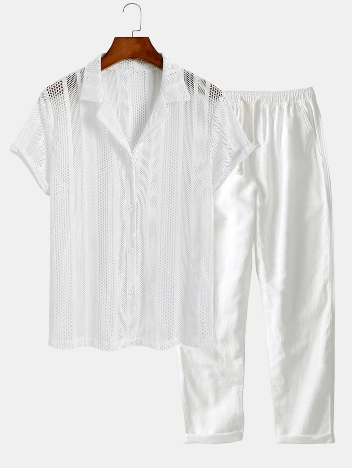 Men's Mesh Short-Sleeve Shirt and Pants Lounge Set