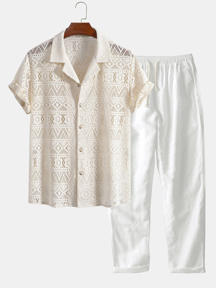 Men's Lace Short Sleeve Shirt and Pants Set