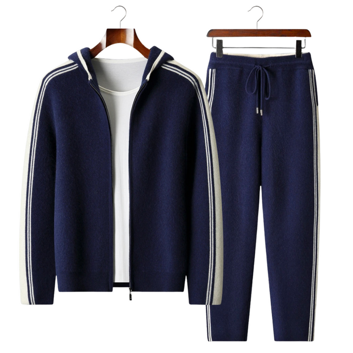 Men's Stripe Detail Tracksuit Hooded Zip-Up and Pants