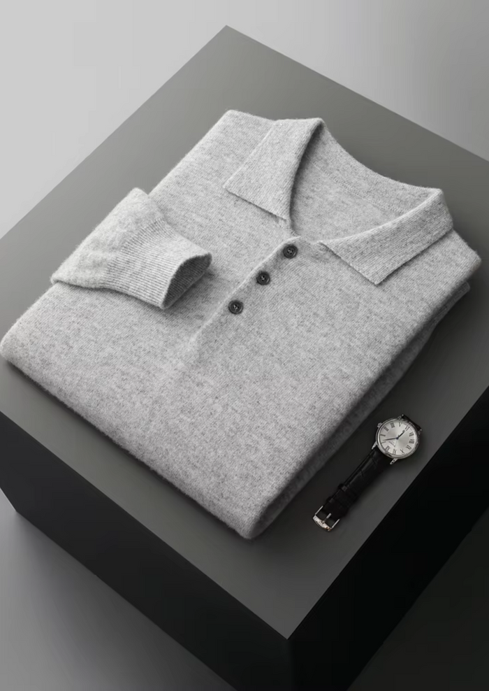 Men's Collared Long Sleeve Sweater with Button Placket