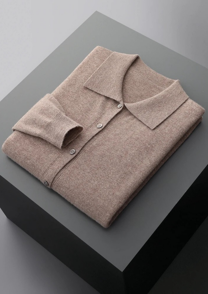 Men's Polo Collar Button-Front Cardigan Long Sleeve