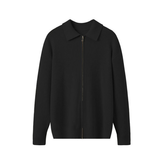 Men's Zip-Front Collared Cardigan with Long Sleeves
