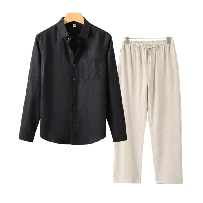 Men's Button-Front Shirt and Pants Set with Chest Pocket