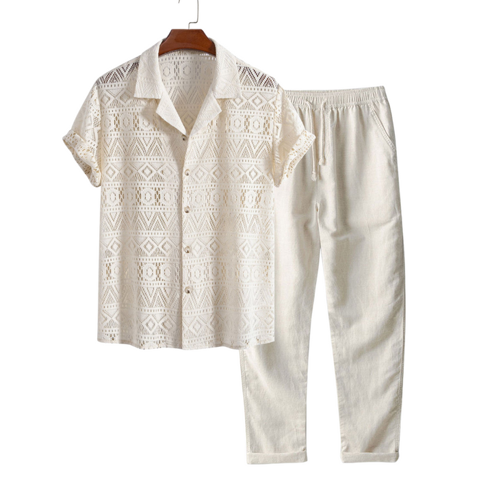 Men's Lace Short Sleeve Shirt and Pants Set