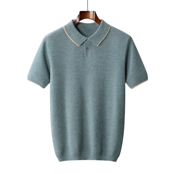 Men's Textured Polo with Contrast Collar Trim
