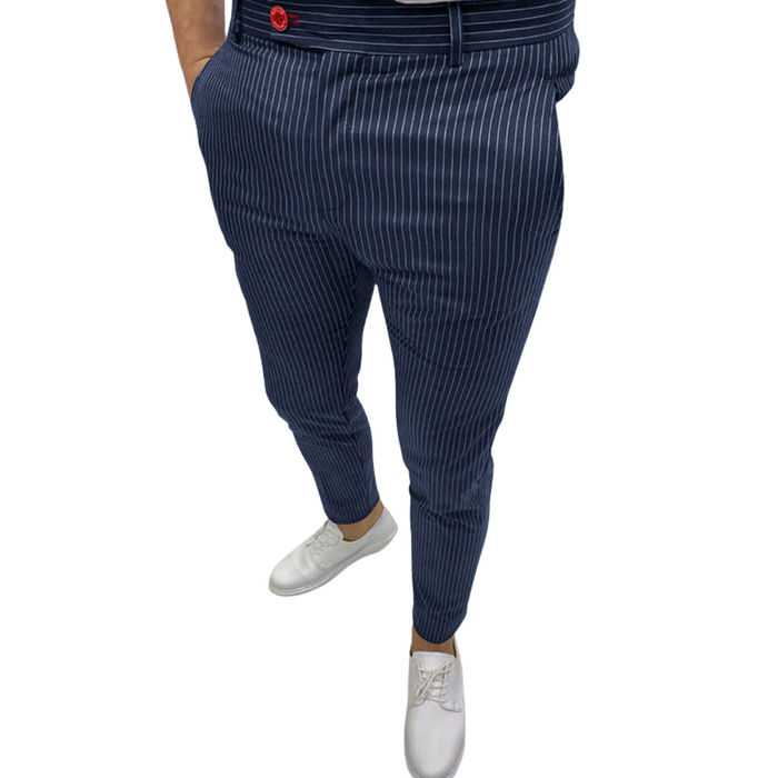 Men's Pinstripe Slim Fit Pants Tapered Leg