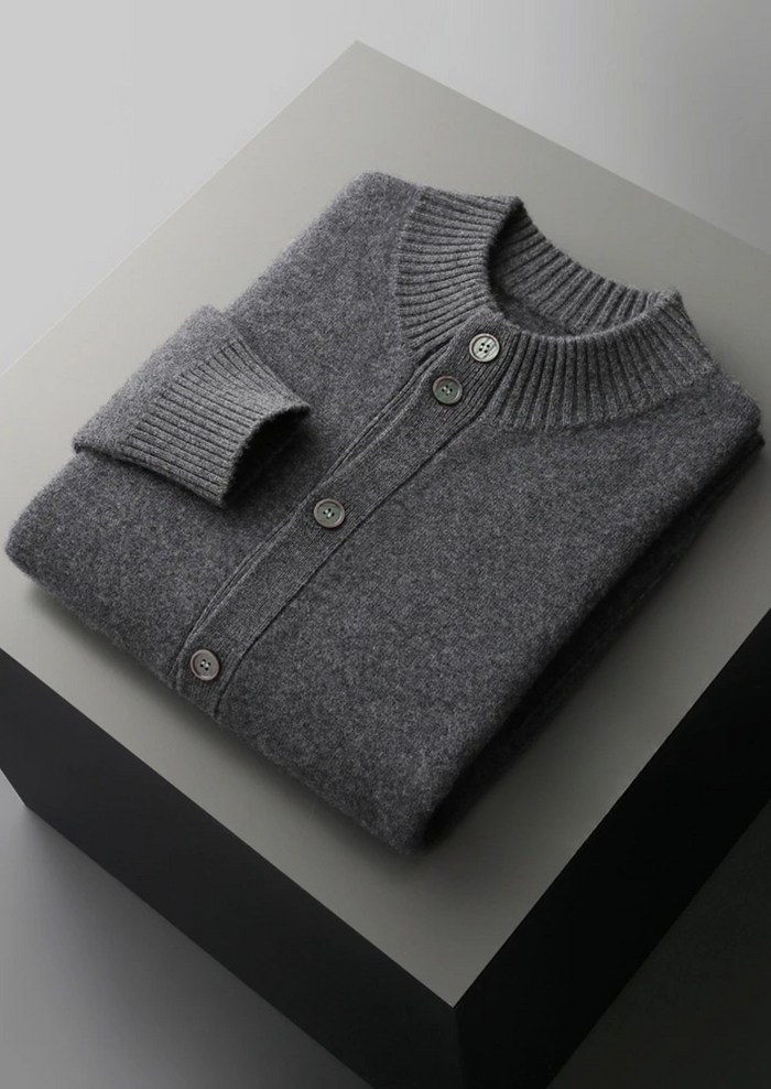 Men's Button-Front Cardigan with Ribbed Trim and Patch Pockets