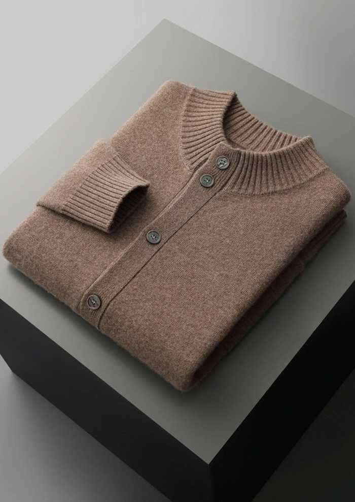 Men's Button-Front Cardigan with Ribbed Trim and Patch Pockets