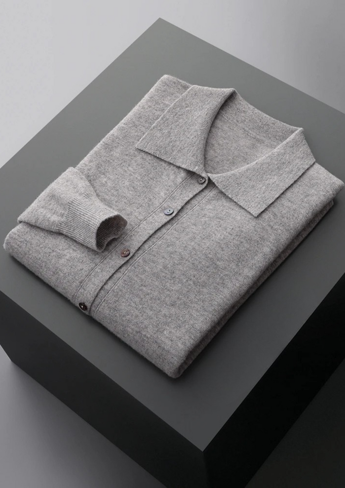 Men's Polo Collar Button-Front Cardigan Long Sleeve
