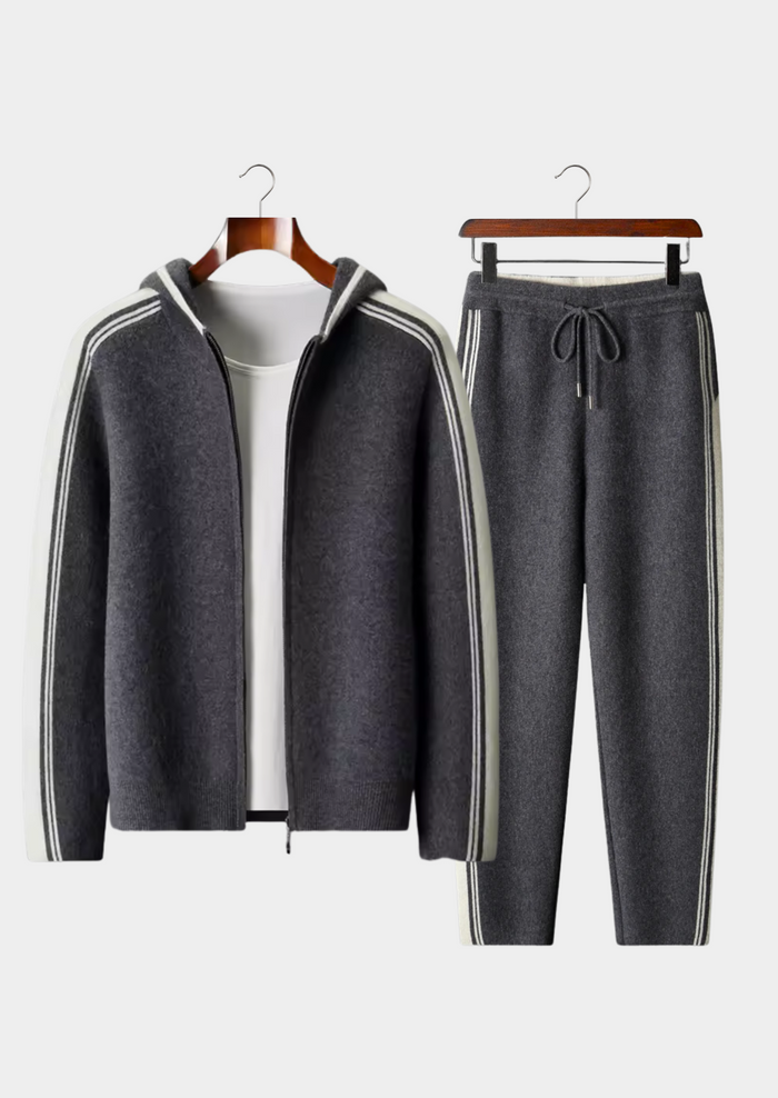 Men's Stripe Detail Tracksuit Hooded Zip-Up and Pants