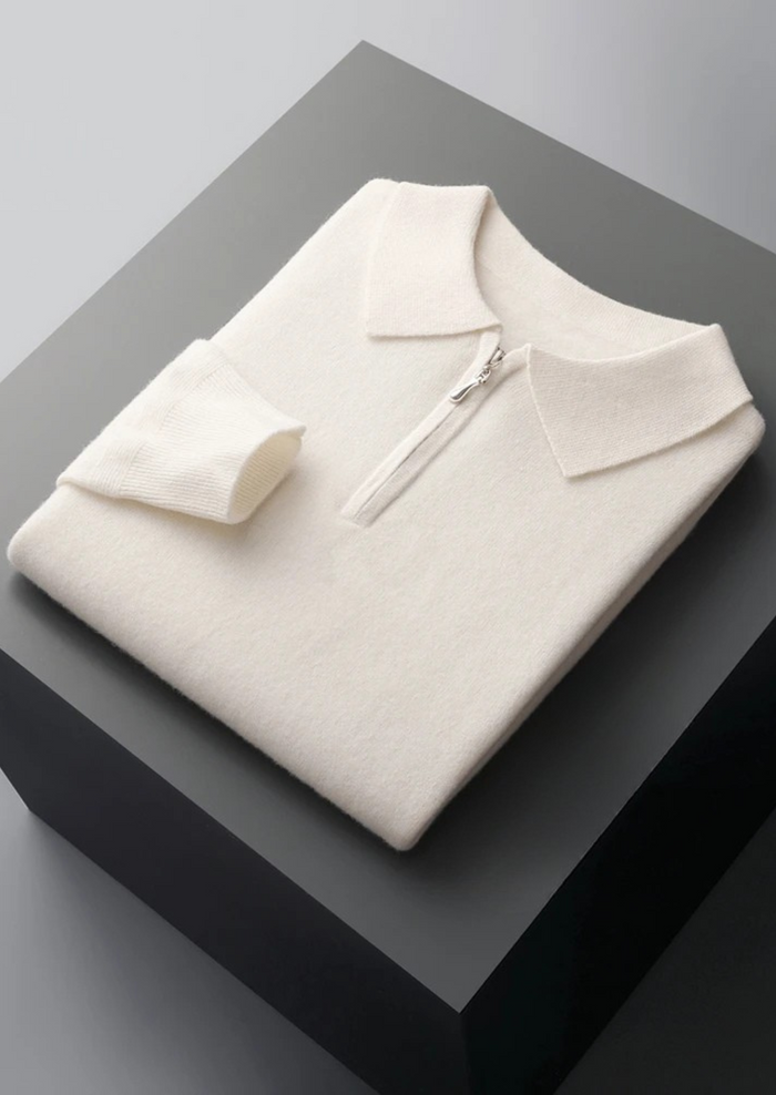 Men's Half-Zip Polo with Ribbed Collar and Cuffs