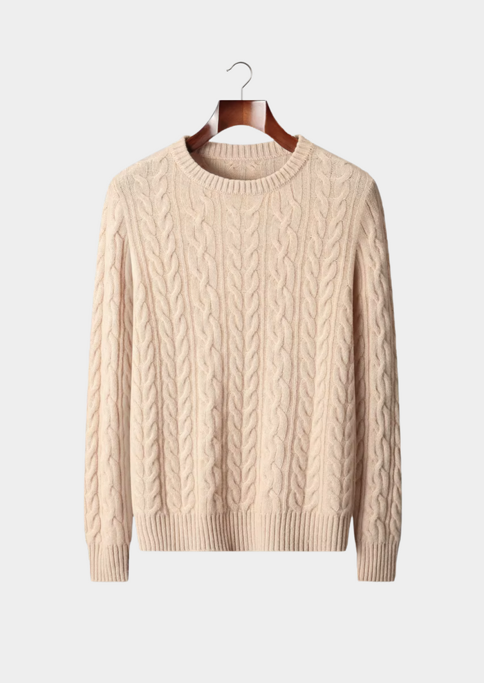 Men's Cable-Knit Crewneck Sweater with Ribbed Trim