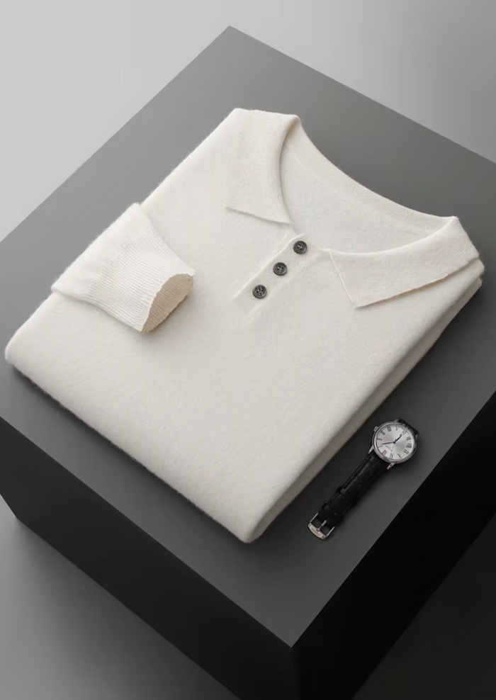 Men's Collared Long Sleeve Sweater with Button Placket
