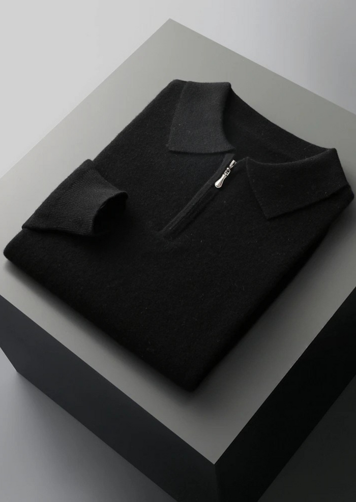 Men's Half-Zip Polo with Ribbed Collar and Cuffs