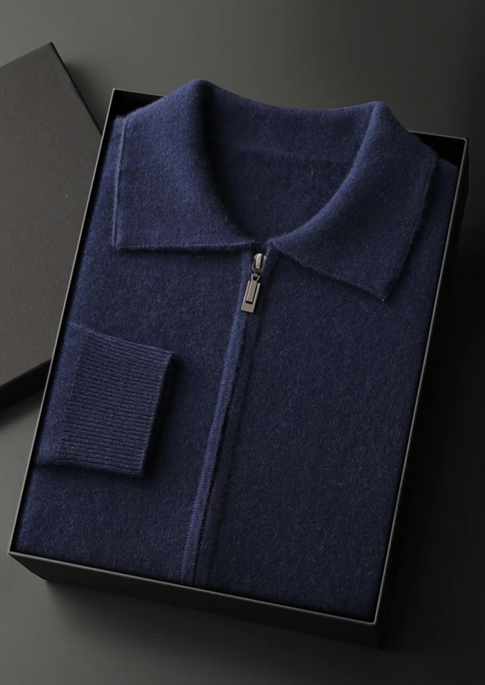 Men's Zip Cardigan with Polo Collar for Work and Casual