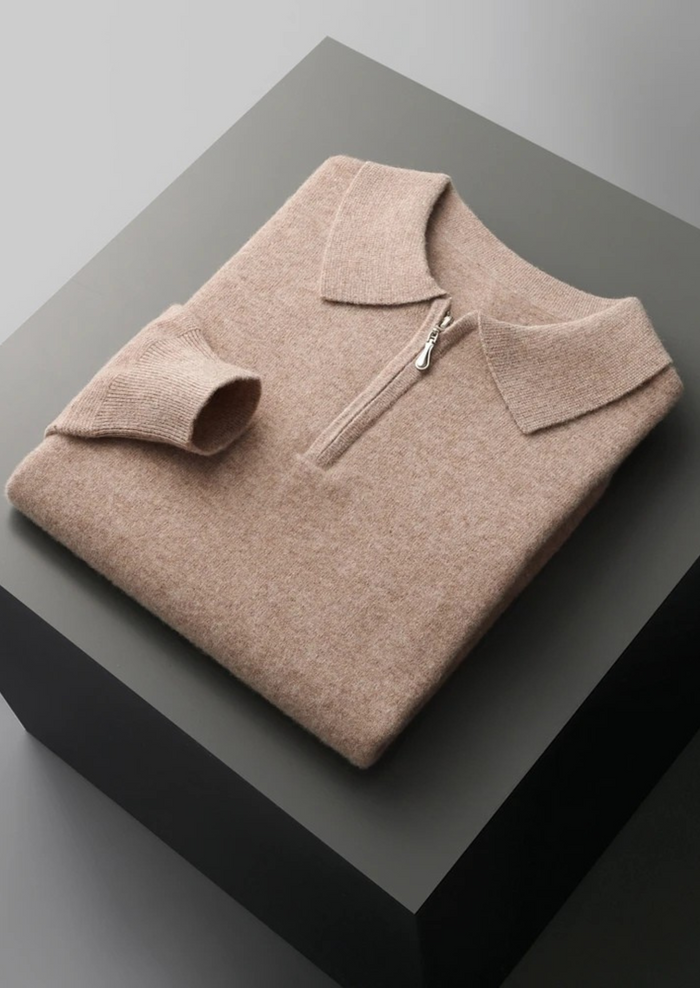 Men's Half-Zip Polo with Ribbed Collar and Cuffs