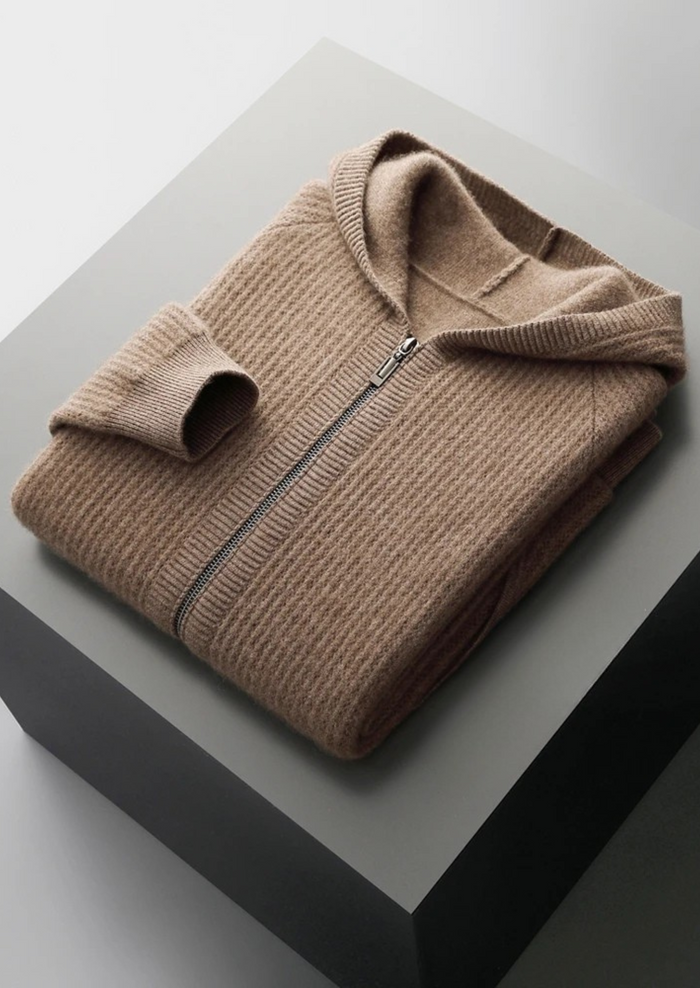 Men's Ribbed Zip Hoodie with Front Pockets