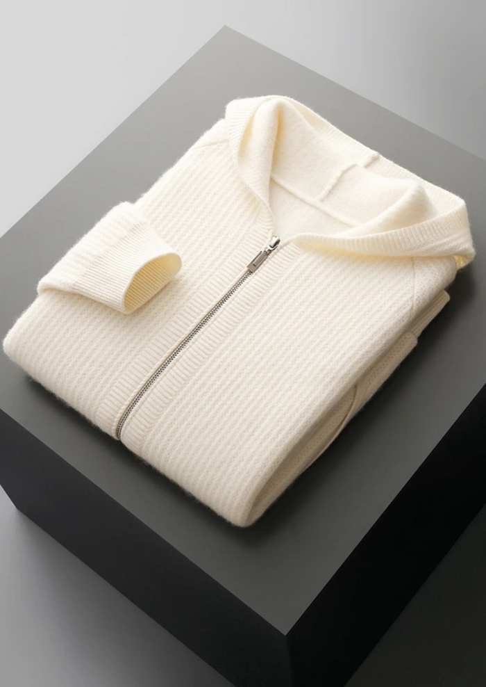 Men's Ribbed Zip Hoodie with Front Pockets