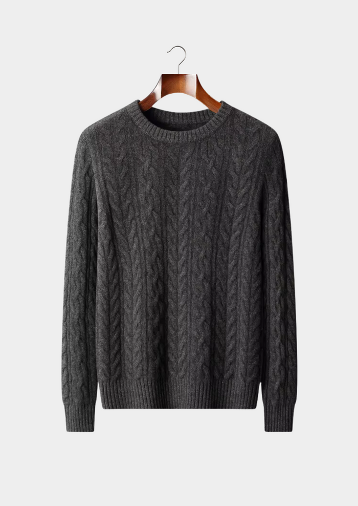 Men's Cable-Knit Crewneck Sweater with Ribbed Trim