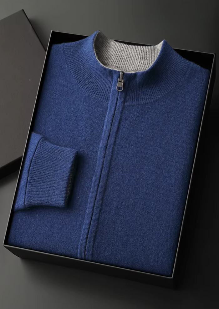 Men's Zip Front Bomber Cardigan with Ribbed Trim