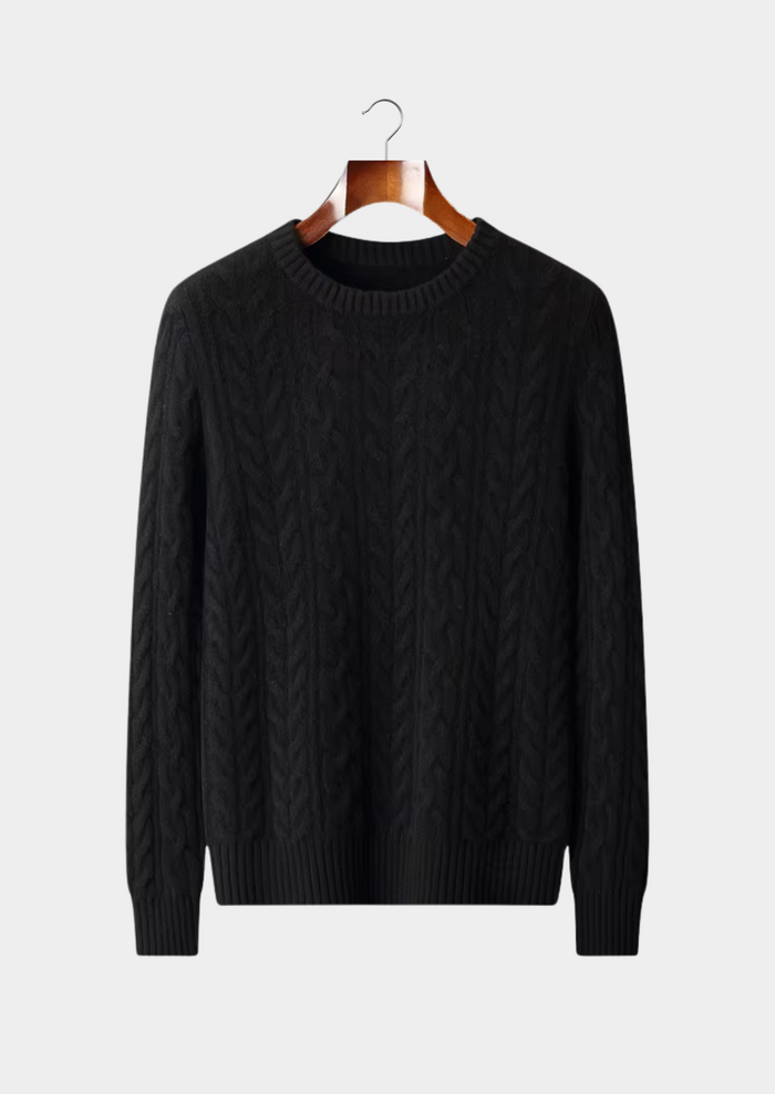 Men's Cable-Knit Crewneck Sweater with Ribbed Trim