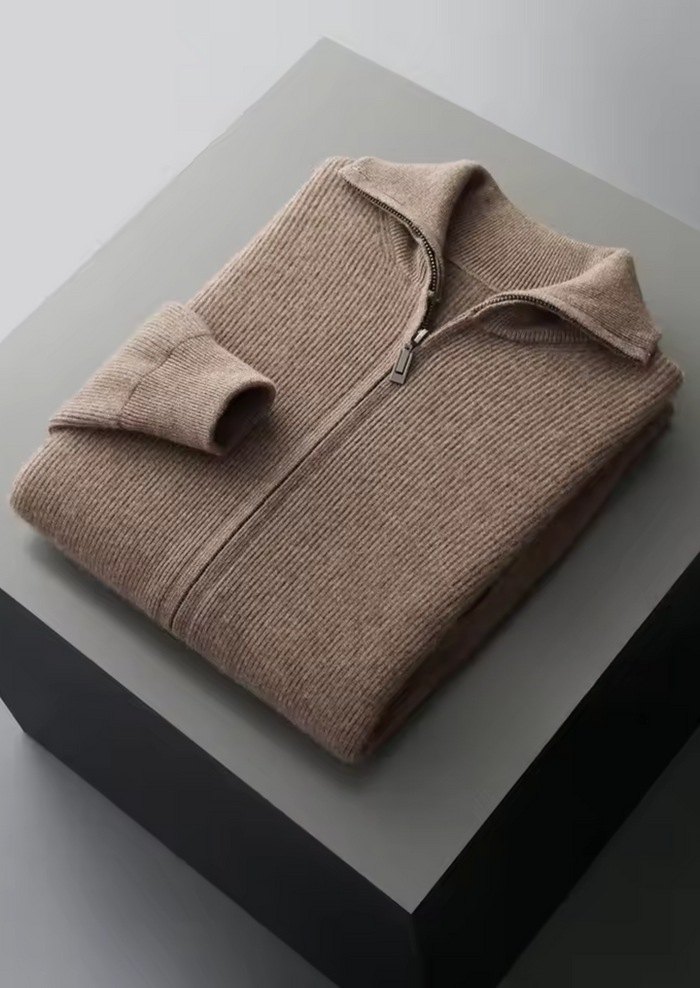 Men's Ribbed Zip Cardigan with Hood for Casual Wear