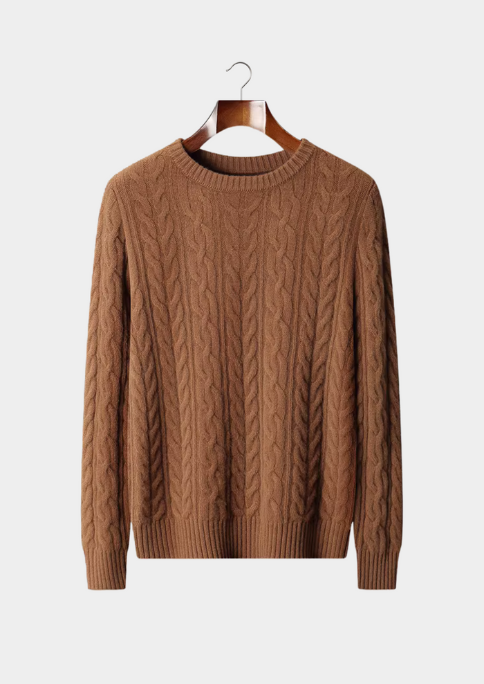 Men's Cable-Knit Crewneck Sweater with Ribbed Trim