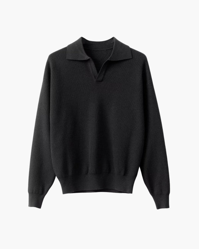 Textured Knit Polo Sweater