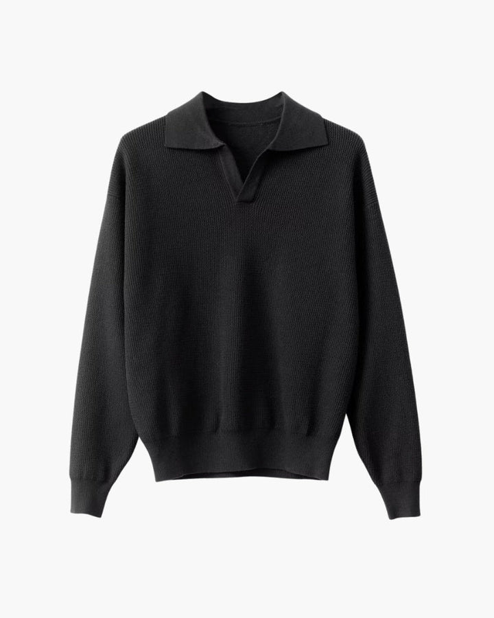 Textured Knit Polo Sweater