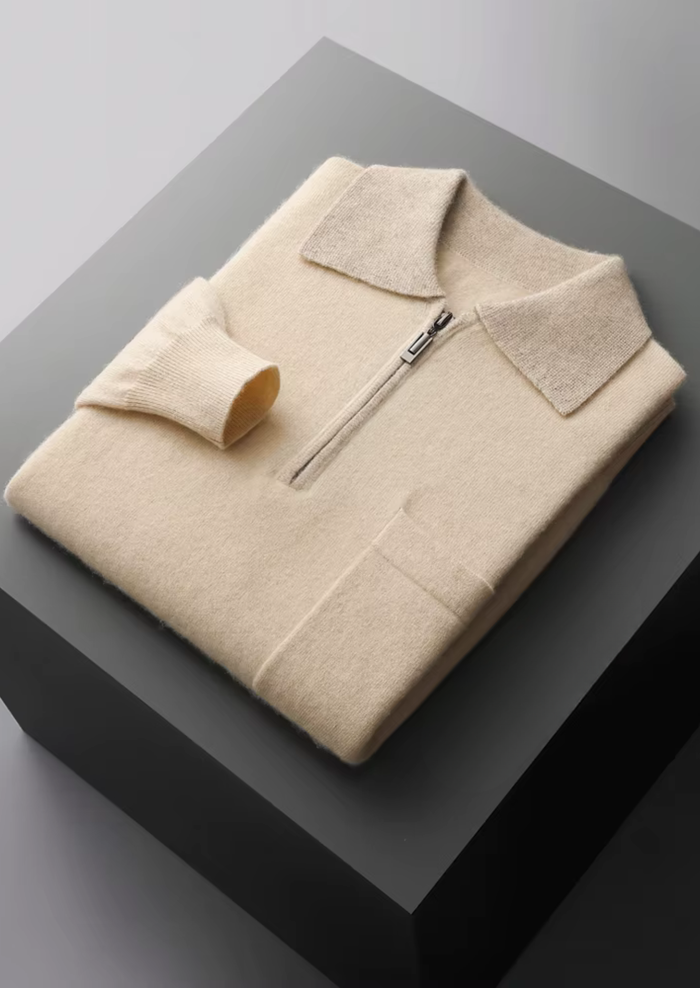 Men's Half-Zip Polo Collar Sweater with Chest Pocket