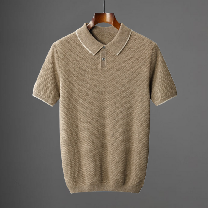 Men's Textured Polo with Contrast Collar Trim