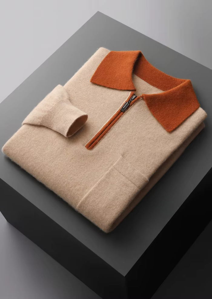 Men's Half-Zip Polo Collar Sweater with Chest Pocket