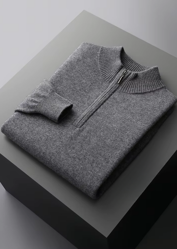 Men's Half-Zip Knit Sweater with Ribbed Collar
