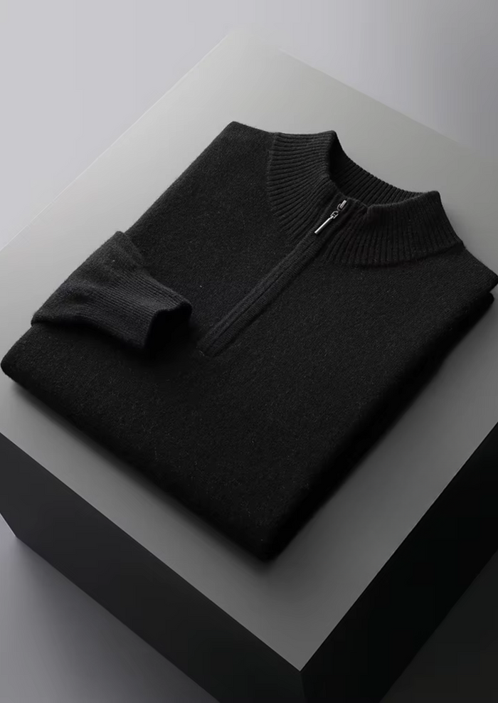 Men's Half-Zip Knit Sweater with Ribbed Collar