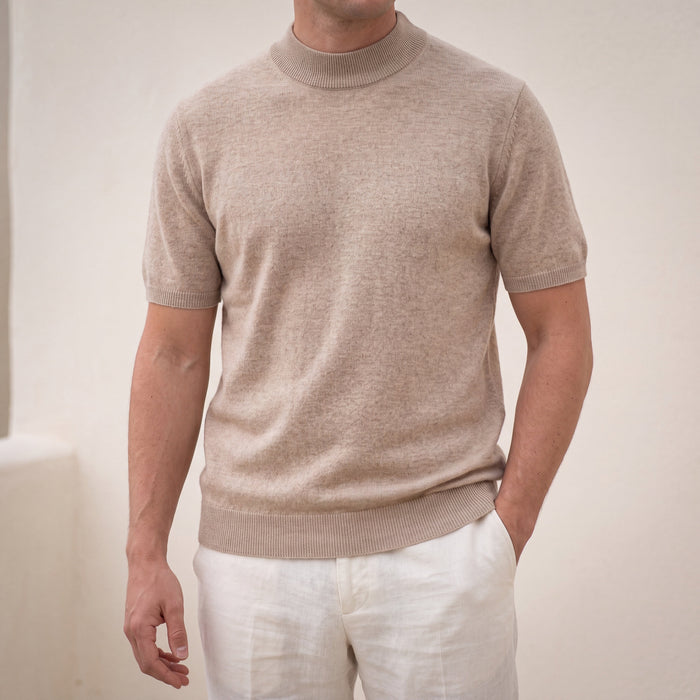Men's Mock Neck Short Sleeve Knit Top for Smart Casual