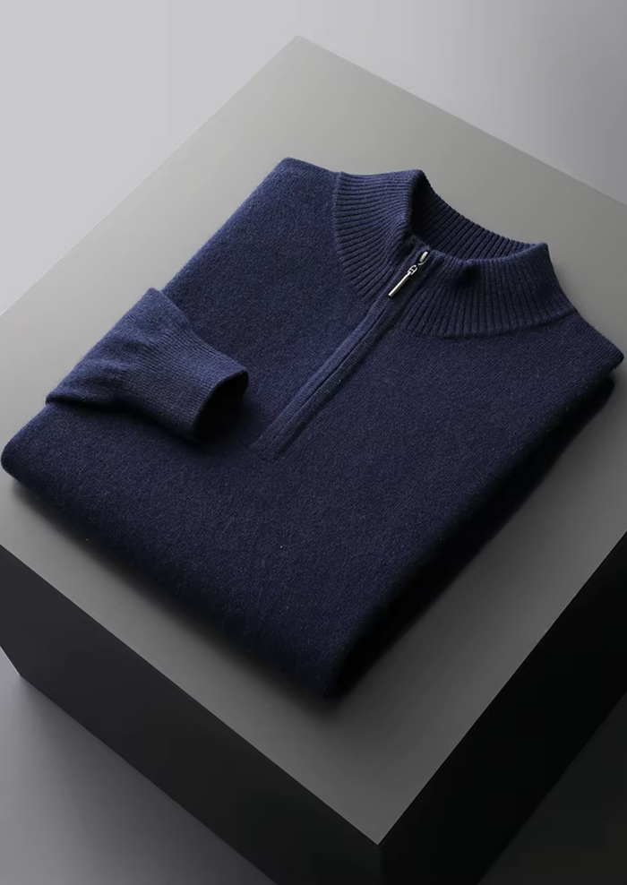 Men's Half-Zip Knit Sweater with Ribbed Collar