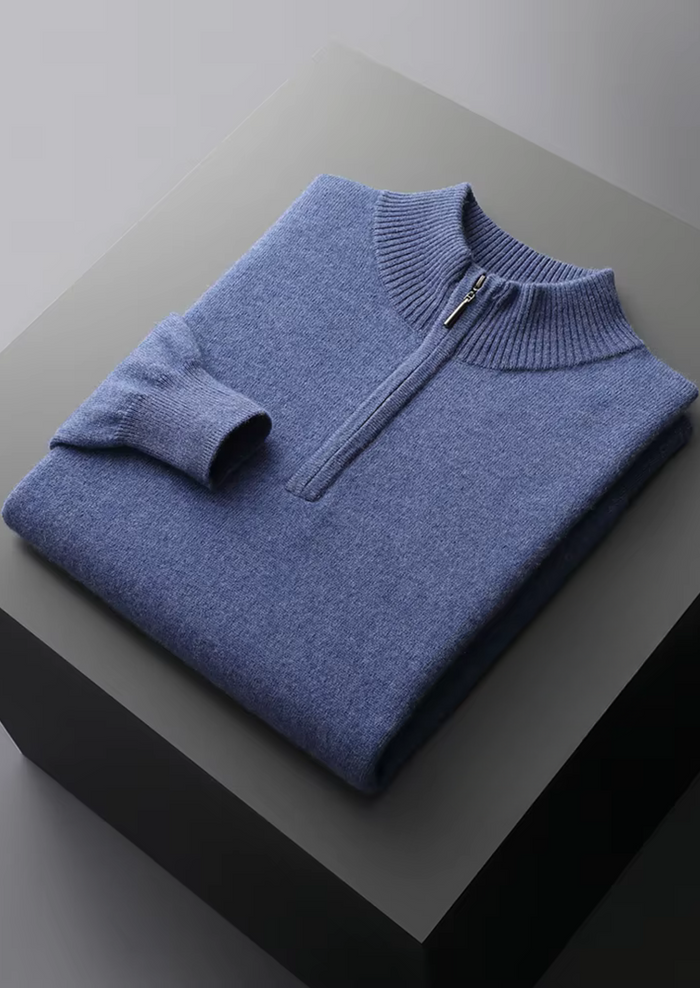 Men's Half-Zip Knit Sweater with Ribbed Collar