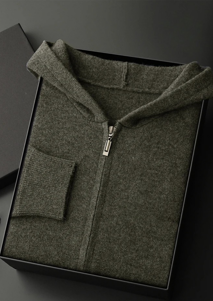 Men's Zip-Up Hoodie with Long Sleeves and Hood