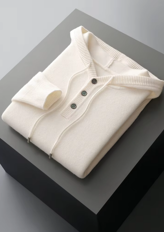 Men's Button Hoodie with Drawstring and Ribbed Hem
