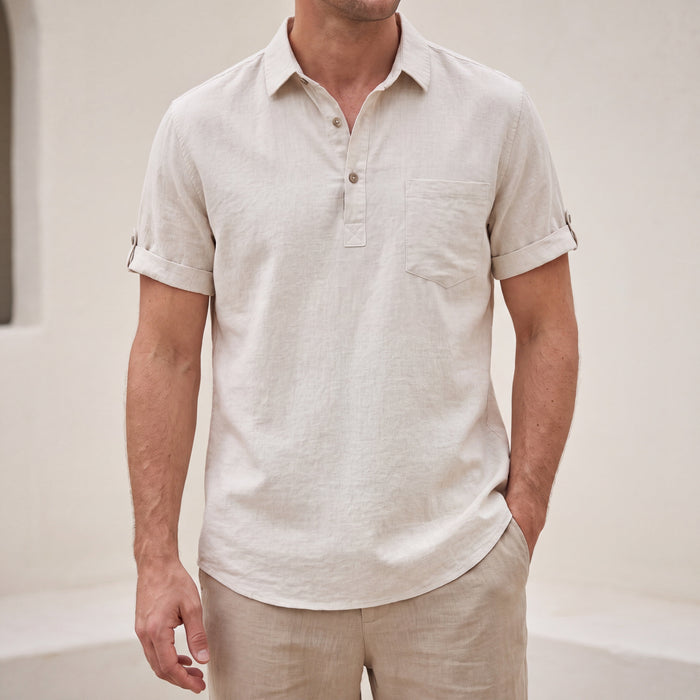 Men's Short Sleeve Polo Shirt with Chest Pocket and Collar