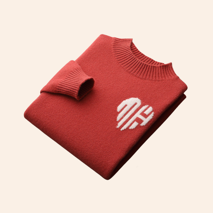 Heart Motif Crew Neck Sweater Long Sleeve