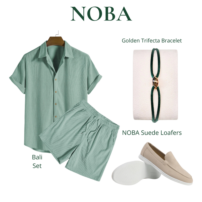 Men's Striped Short-Sleeve Shirt and Shorts Set