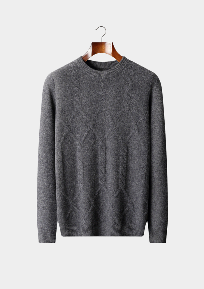 Men's Cable-Knit Crewneck Sweater with Diamond Pattern