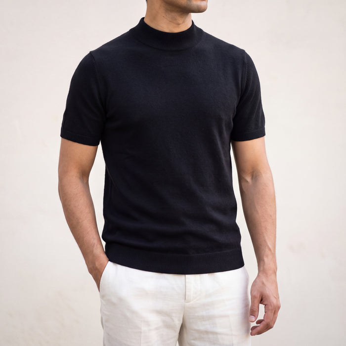 Men's Mock Neck Short Sleeve Knit Top for Smart Casual